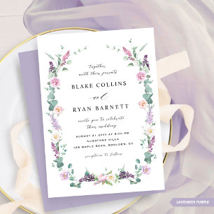 Invitation Lavande violet, Mariage floral Pastel Delicate