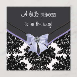Invitation Lavande violet noir Damask Baby shower