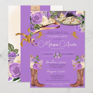 Invitation Lavande violet Rose Fancy Charra Quinceanera