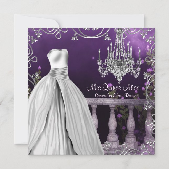 Invitation Lavande violet Rose Lustre Quinceanera (Devant)