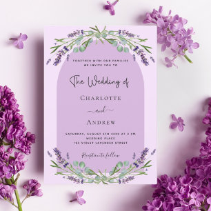 Invitation Lavande violet rose verdure arche luxe mariage