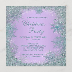 Invitation Lavande violet Turquoise bleu flocon Noël