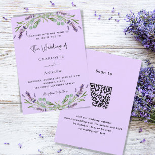 Invitation Lavande violet verdure fleurie QR mariage