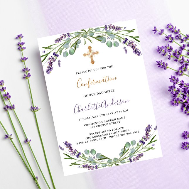 Invitation Lavande violet verdure luxe Confirmation (Créateur téléchargé)