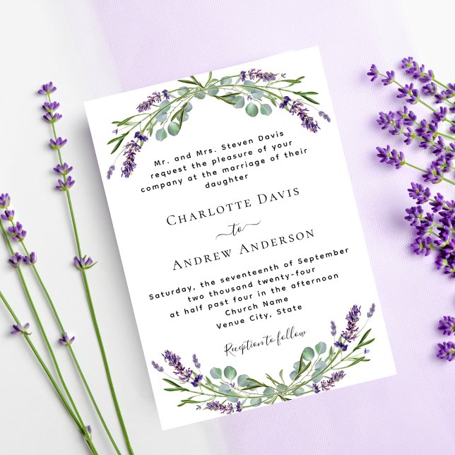 Invitation Lavande violet verdure mariage de luxe formel (Créateur téléchargé)