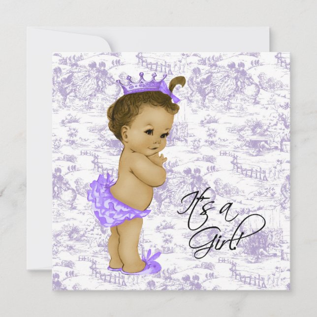 Invitation Lavande Violet Vintage Toile bébé Fille Douche (Devant)
