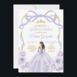 Invitation Lavande violette Bow Princesse Gold Quinceañera<br><div class="desc">Lavande ÉDITABLE Bow mauve princesse or Couronne Quinceañera Quinceañera Invitation Élégante Lavande mauve princesse robes Quinceañera fille Anniversaire Invitation or Couronne Mis Quince Anos,  15ème anniversaire fête</div>