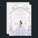 Invitation Lavande violette Bow Princesse Gold Quinceañera<br><div class="desc">Lavande ÉDITABLE Bow mauve princesse or Couronne Quinceañera Quinceañera Invitation Élégante Lavande mauve princesse robes Quinceañera fille Anniversaire Invitation or Couronne Mis Quince Anos,  15ème anniversaire fête</div>