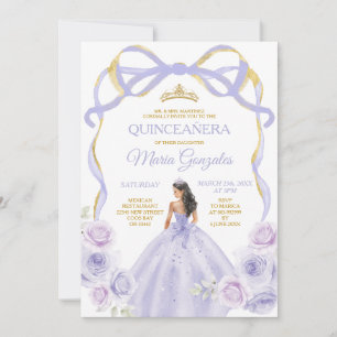 Invitation Lavande violette Bow Princesse Gold Quinceañera
