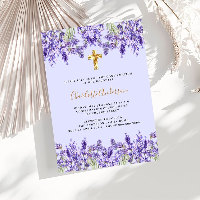 Invitation Lavande violette fleurs croisent luxe Confirmation (Créateur téléchargé)
