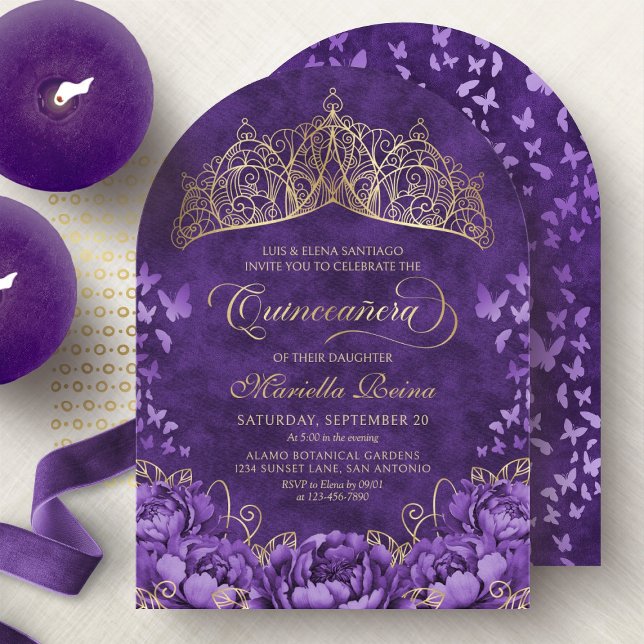 Invitation Lavande violette Floral Tiara Quinceanera (Créateur téléchargé)