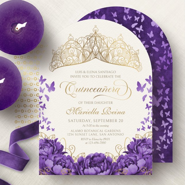 Invitation Lavande violette Floral Tiara Quinceanera (Créateur téléchargé)