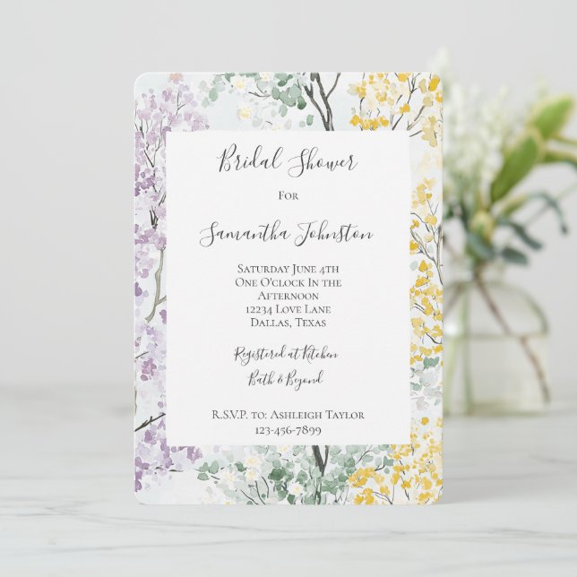 Invitation Lavande Violette Jaune Vert Baby Shower (Debout devant)