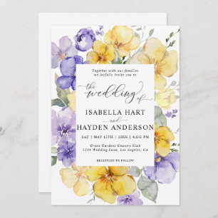 Invitation Lavande violette Lilac jaune Mariage floral rustiq