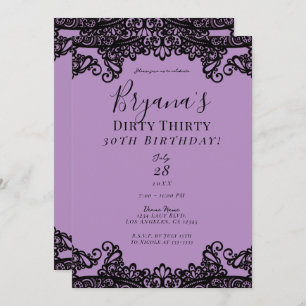 Invitation Lavande violette noire dentelle sale 30 anniversai