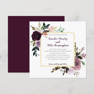 Invitation Lavande violette rose or Floral   MARIAGE CARRÉ