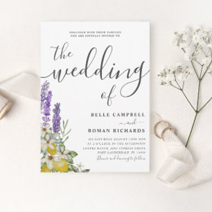 Invitation Lavande violette rustique et Mariage citron