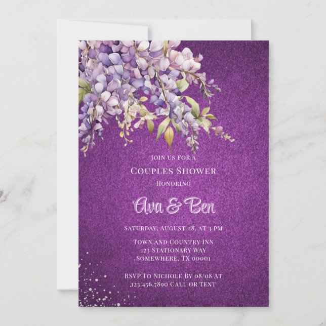Invitation Lavande Violette Wisteria Parties scintillant Coup (Devant)