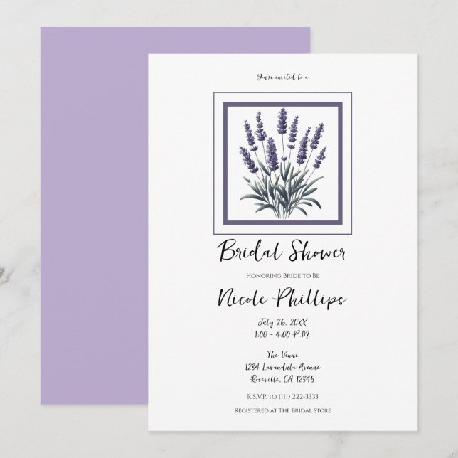 Invitation Lavandula Lavande Fleur Florale Réception de Maria (Devant / Derrière)