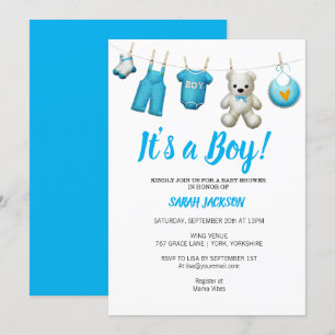 Invitation Lave-linge bleu moderne C’est un Baby shower pour