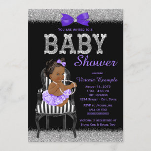 Invitation Lavend Purple Black Silver Ethnic Girl'Baby shower