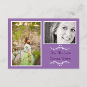 Invitation Lavender 2 Photo Simple Collage -3x5 Grad Annonce