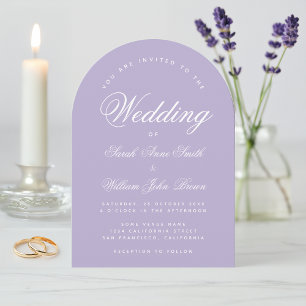 Invitation Lavender Arch Simple Élégant Script Mariage violet