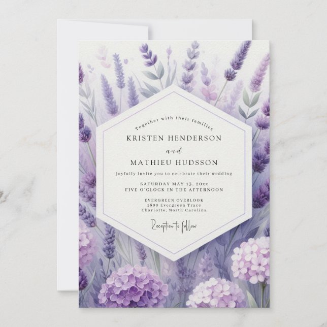 Invitation Lavender Artistic Meadow Wedding (Devant)