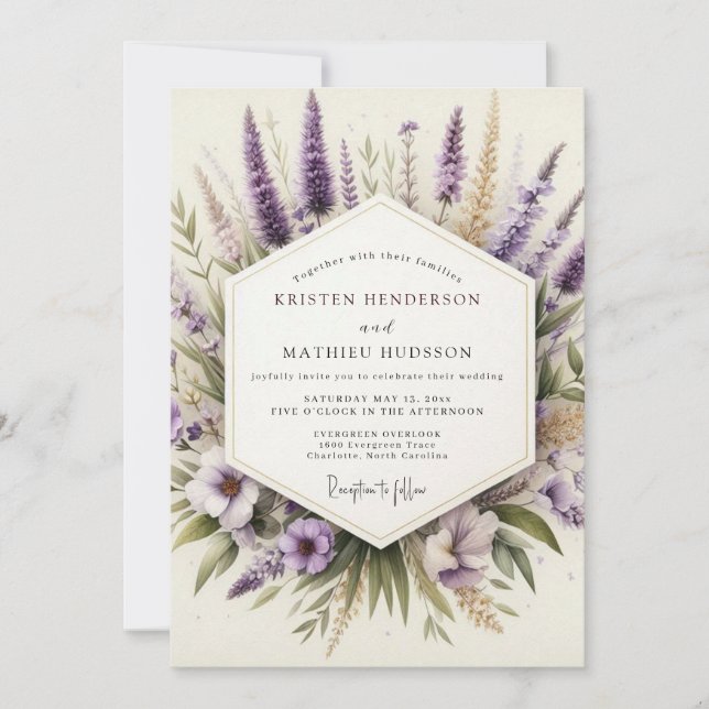 Invitation Lavender Artistic Wildflower Wedding (Devant)
