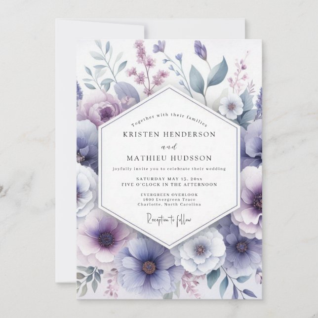 Invitation Lavender Bloom Whimsy Wedding (Devant)