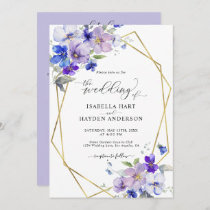 Invitation Lavender Blue Gold Purple All In 1 QR Code Mariage