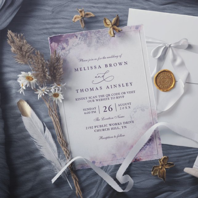 Invitation Lavender Blush Elegant Modern Chic QR Code Wedding (Créateur téléchargé)