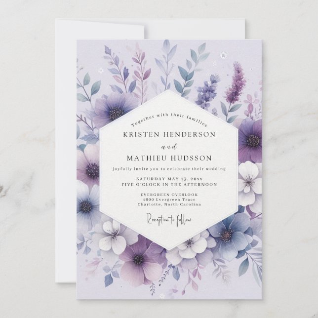 Invitation Lavender Botanical Romance Wedding (Devant)