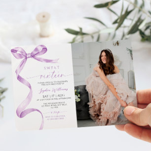 Invitation Lavender Bow Photo Sweet 16 Anniversaire Invitatio