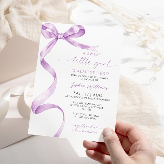 Invitation Lavender Bow Sweet Little Girl Baby shower (Créateur téléchargé)