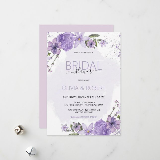Invitation Lavender Bridal Shower (Devant/Arrière en situation)