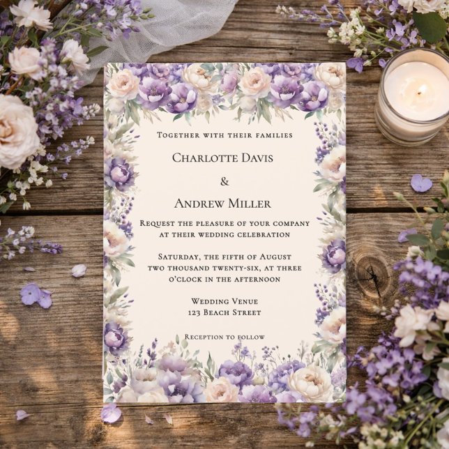 Invitation Lavender champagne cream floral wedding (Créateur téléchargé)