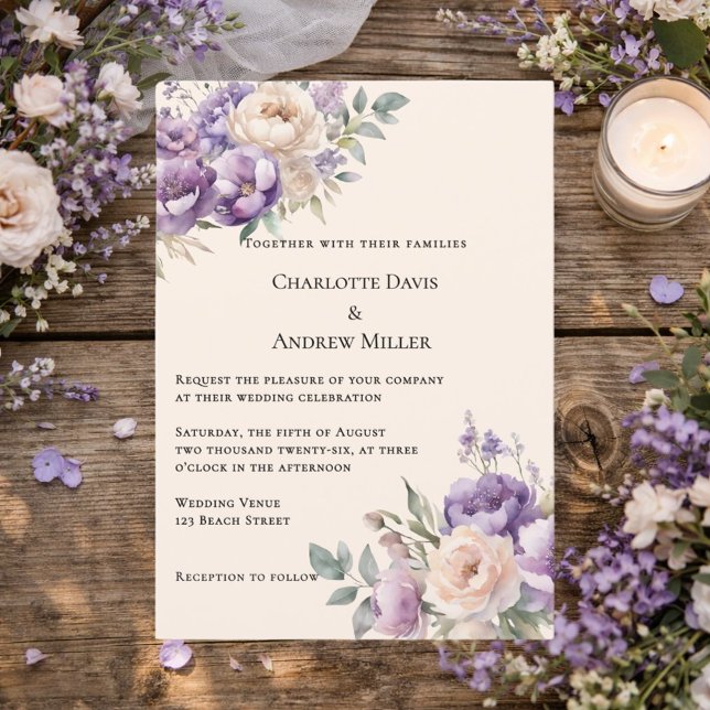 Invitation Lavender champagne cream floral wedding (Créateur téléchargé)