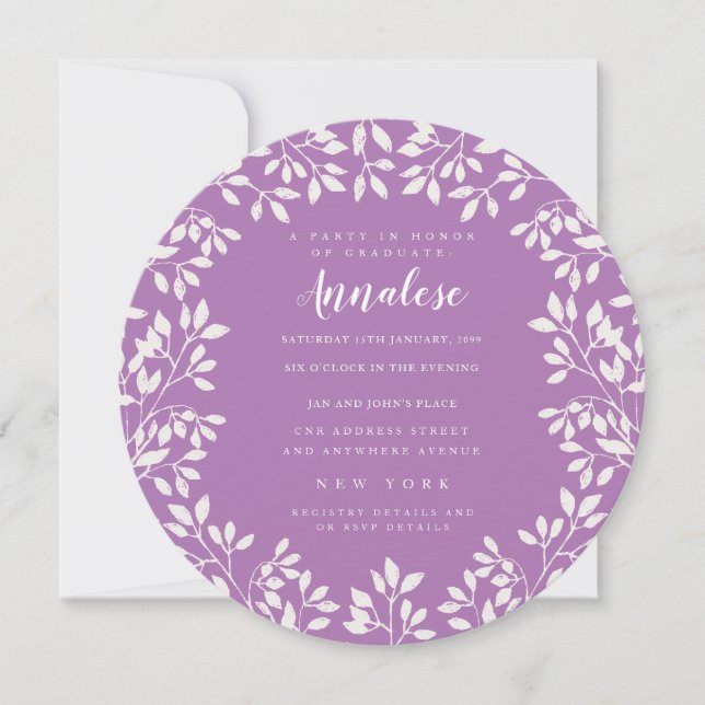 Invitation Lavender Circle Feuille Wreath Ladies Party (Devant)