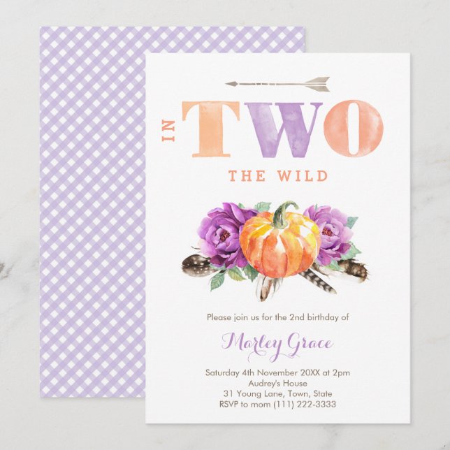 Invitation Lavender Citrouille Boho Girl 2e fête d'anniversai (Devant / Derrière)