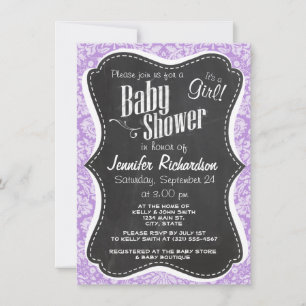 Invitation Lavender Damask ; Vintage Chalkboard look