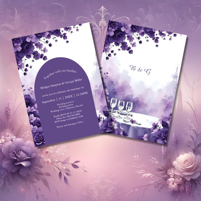 Invitation Lavender Dream Mariage à Paris avec la Tour Eiffel (Créateur téléchargé)