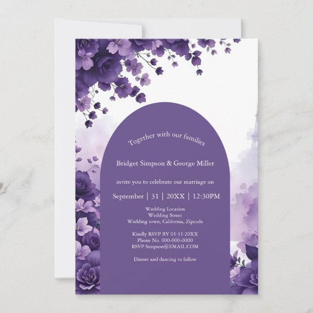 Invitation Lavender Dream Mariage à Paris avec la Tour Eiffel (Devant)