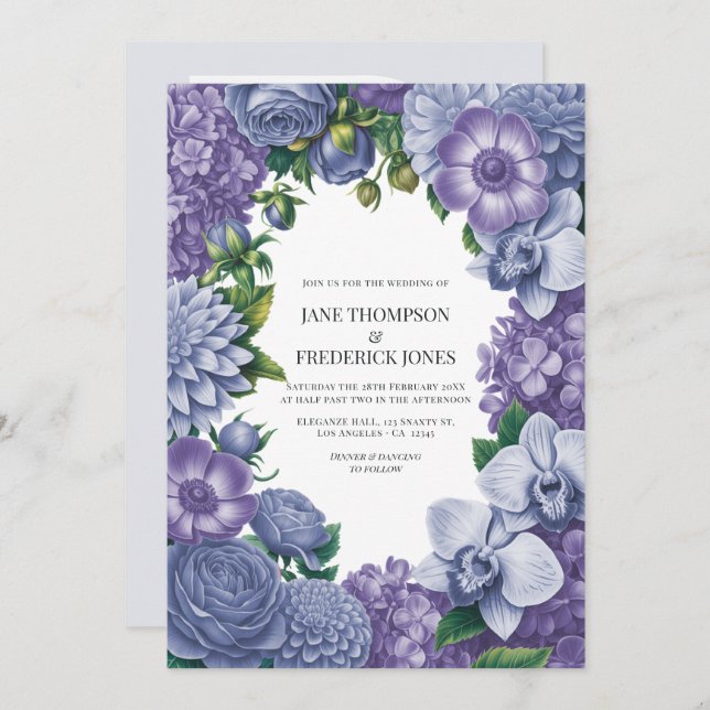 Invitation Lavender Dusk, Periwinkle Smoke & Frosted Bluebell (Devant / Derrière)
