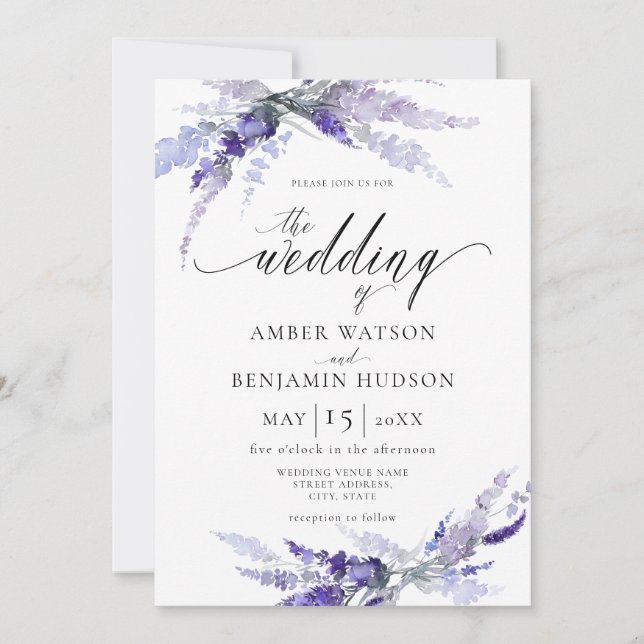Invitation Lavender Dusty Puple Mariage végétal (Devant)