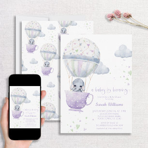Invitation Lavender Elephant Baby brasse du Baby shower
