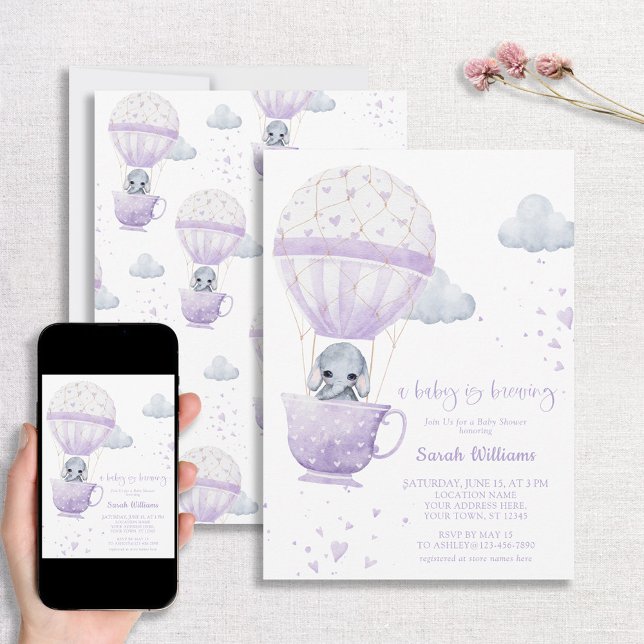 Invitation Lavender Elephant Baby brasse du Baby shower (Créateur téléchargé)