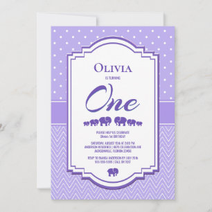 Invitation Lavender Elephants 1er anniversaire