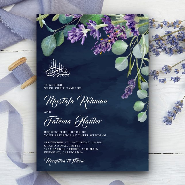 Invitation Lavender Eucalyptus Marine Bleu Mariage islamique (Créateur téléchargé)