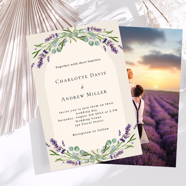 Invitation Lavender floral arche photo mariage beige (Créateur téléchargé)